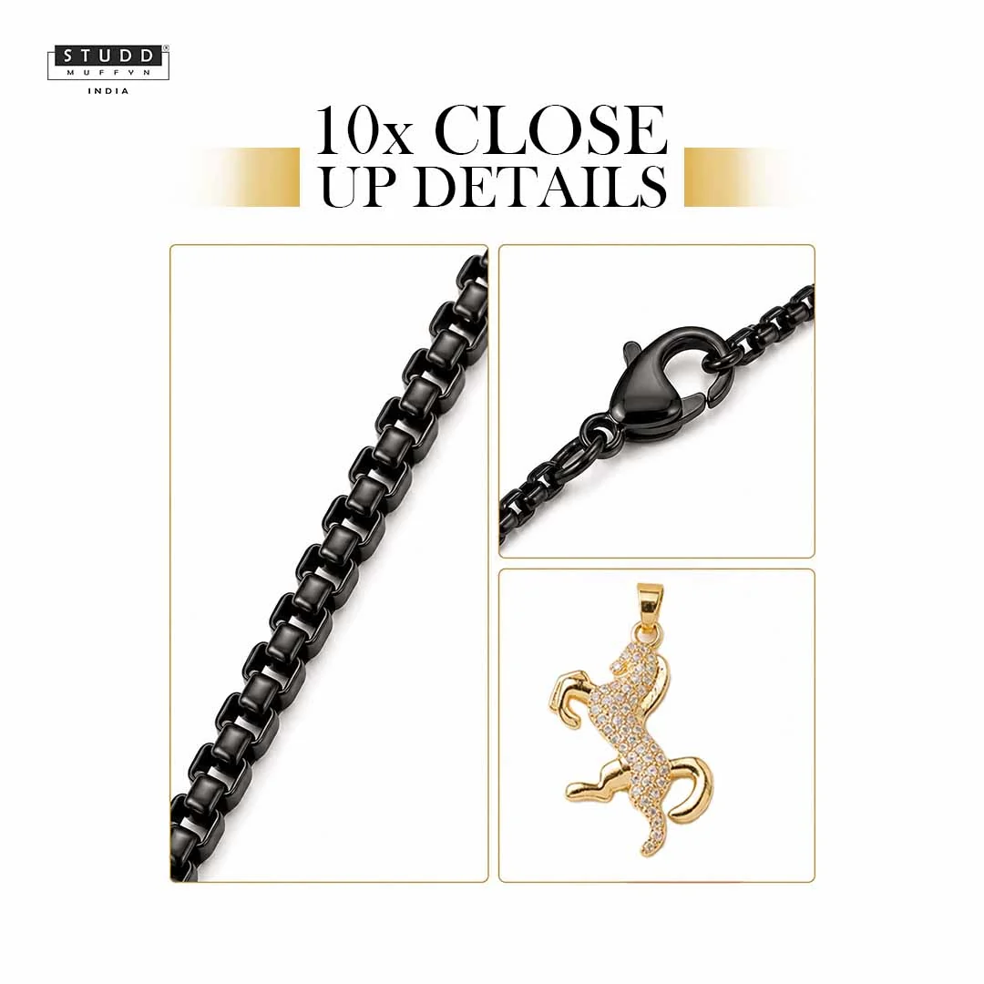 Ride Your Destiny Horse Pendant - 24k Gold Tone Plated [Black Chain] - Image 5