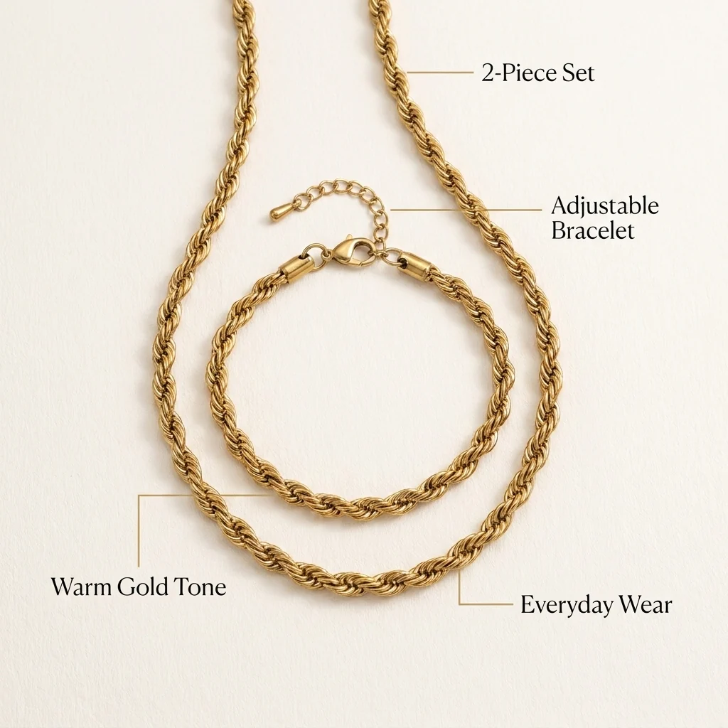 Signature Rope Chain Combo — Gold-Toned Chain & Bracelet Set - Image 7