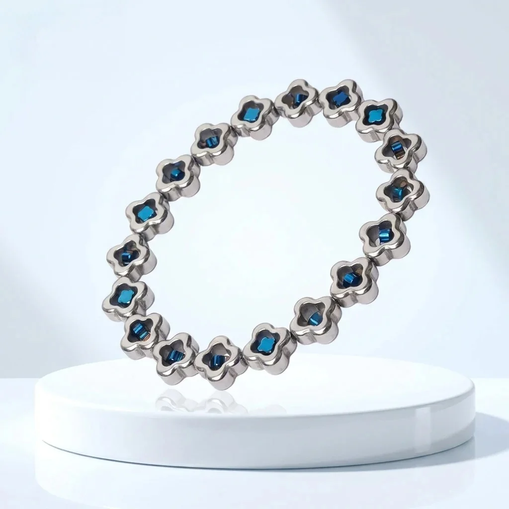 Silver & Blue Clover Bracelet