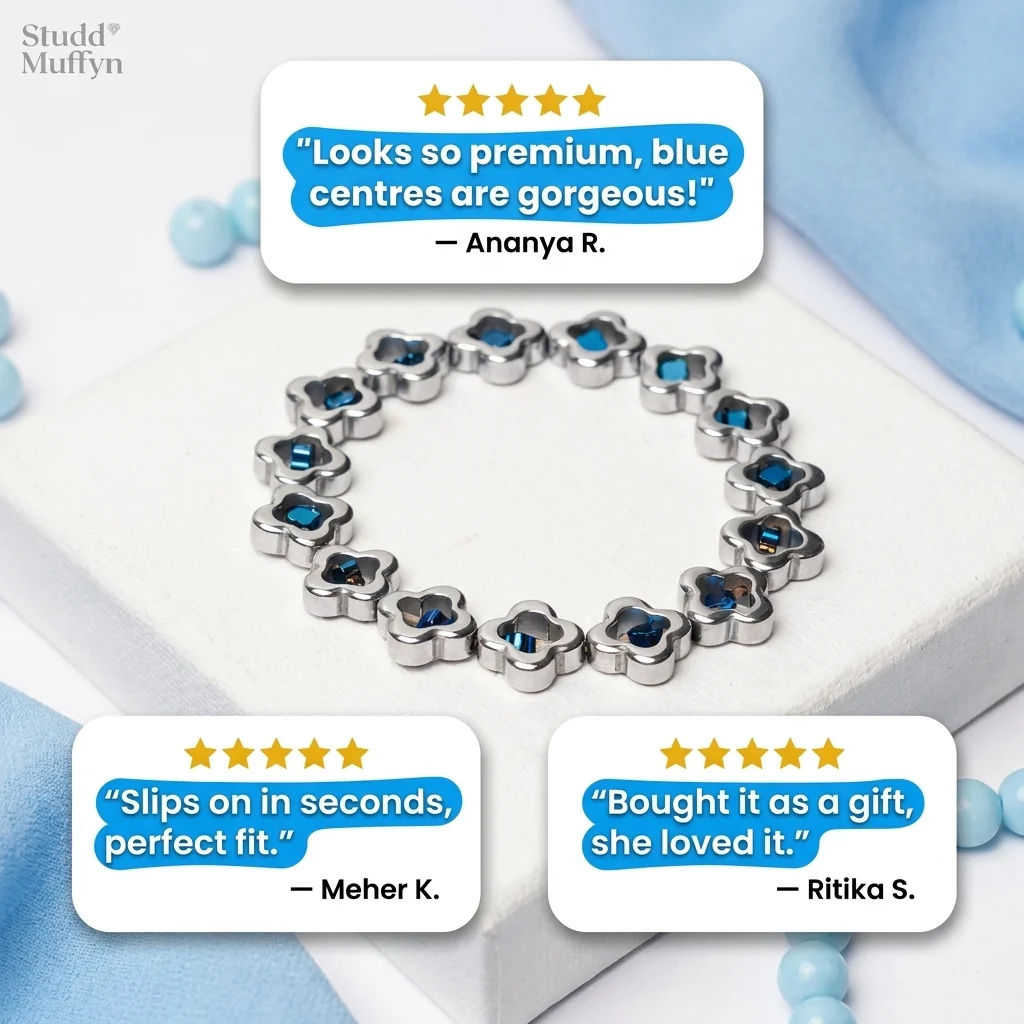 Silver & Blue Clover Bracelet - Image 11
