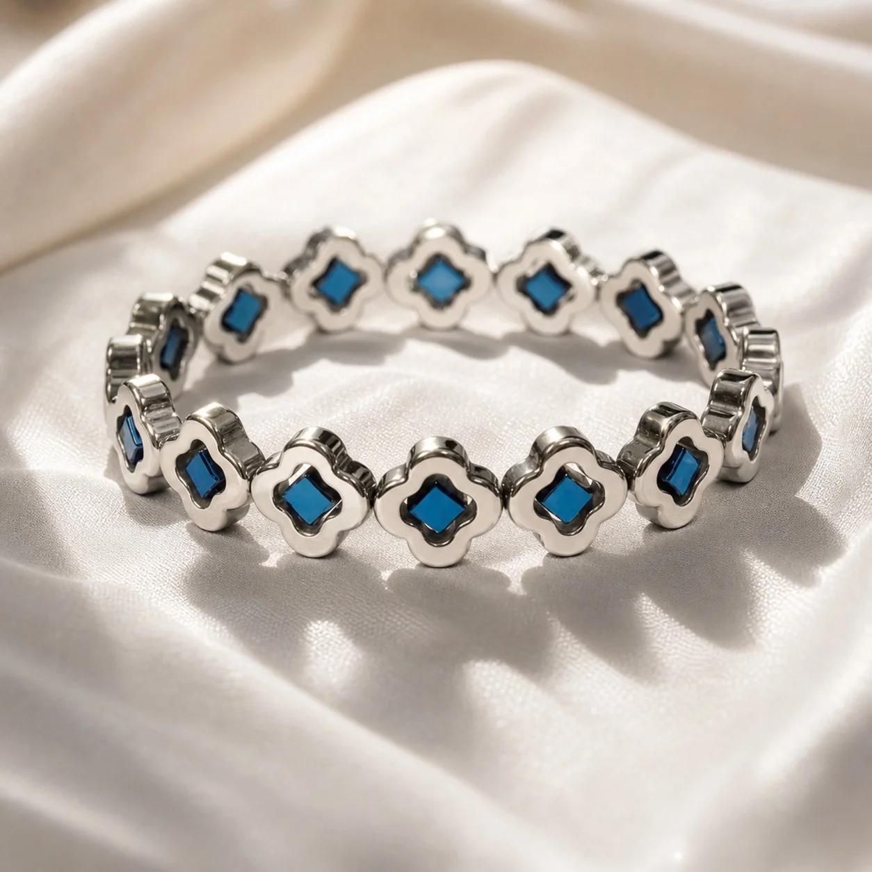 Silver & Blue Clover Bracelet - Image 4