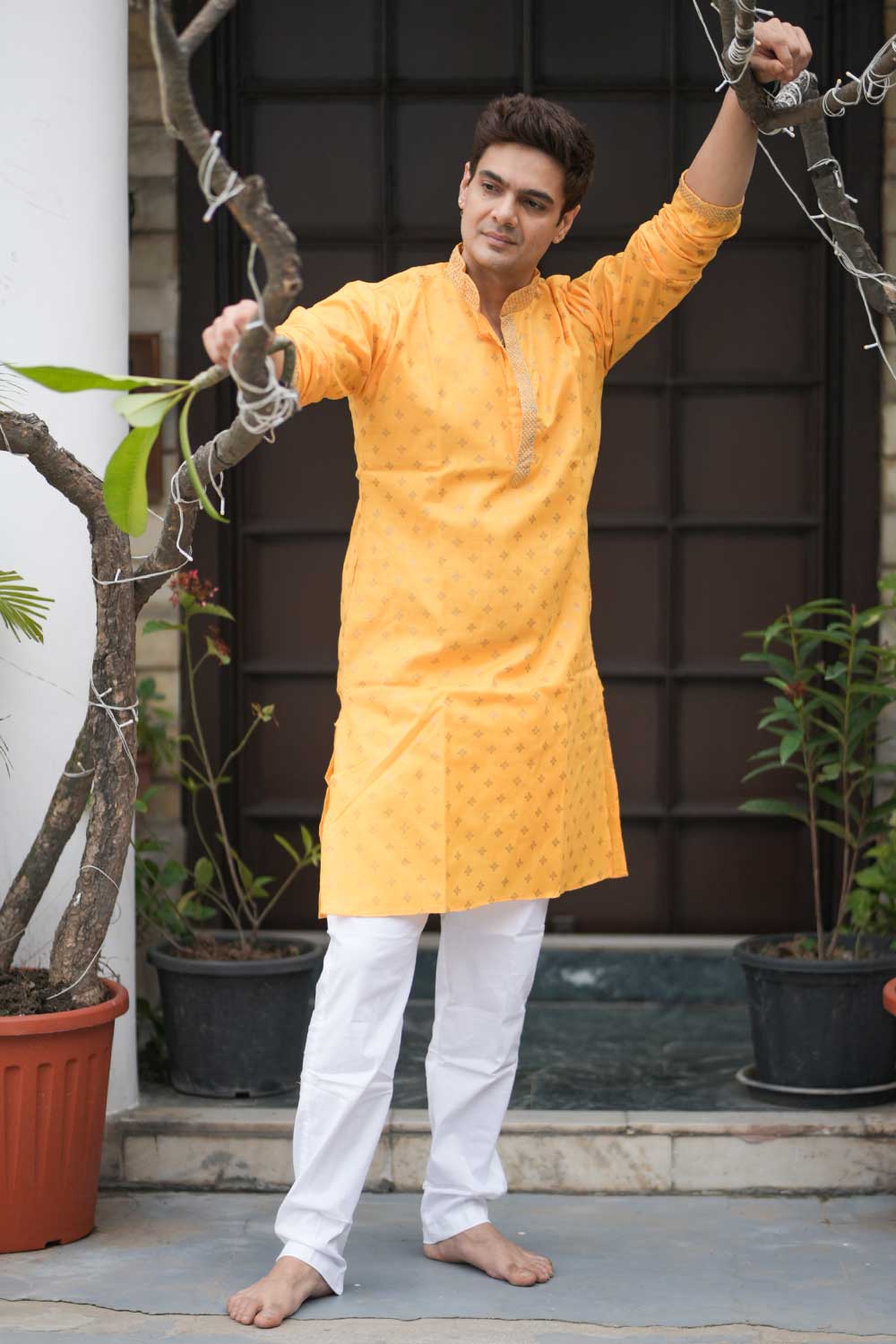 Yellow Block Print Kurta - Image 3