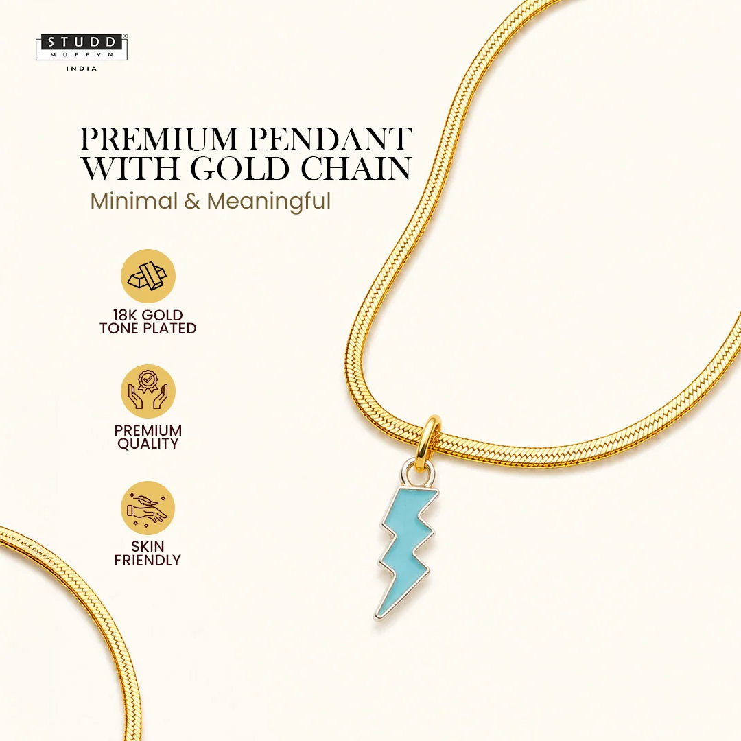 Thunder Pendant  - 24K Gold Plated [ With Velore Snake Chain] - Image 2