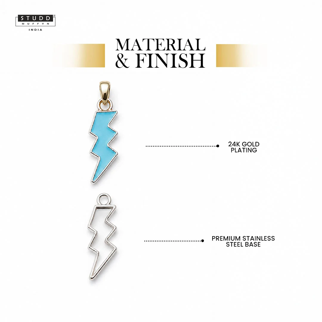 Thunder Pendant  - 24K Gold Plated [ With Velore Snake Chain] - Image 3