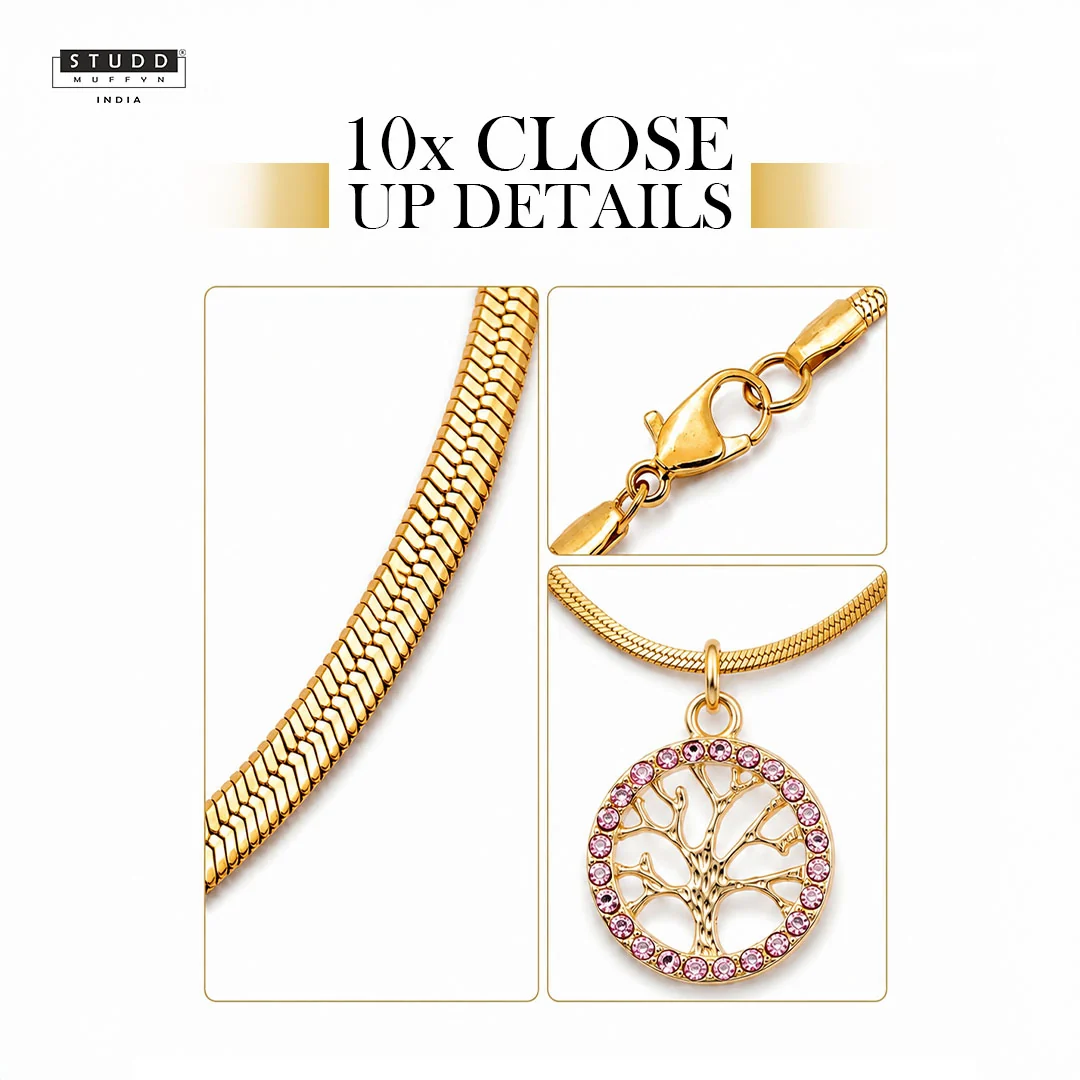 Tree of Life Pendant - 24K Gold Plated [ With Velore Snake Chain] - Image 4