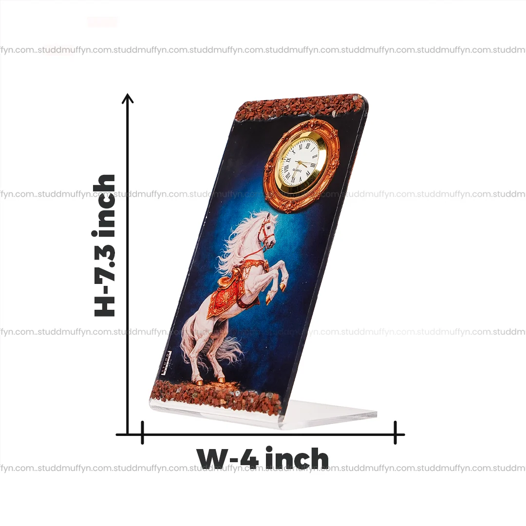 White Horse Red Jasper Crystal Table Clock - Image 6