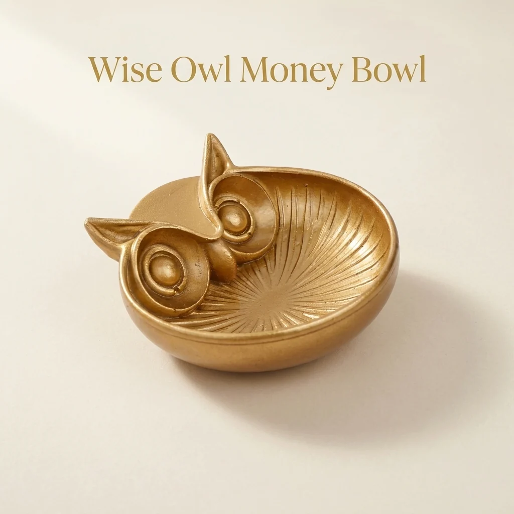 Wise Owl Money Bowl — Handcrafted Golden Resin Décor - Image 4